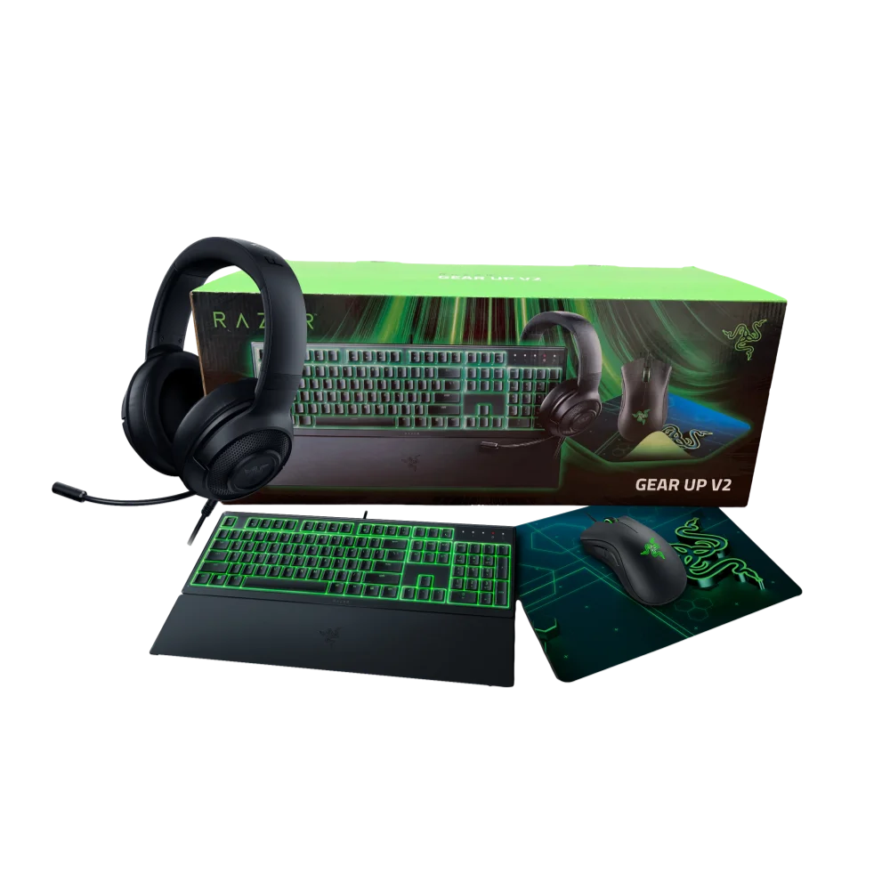 סט גיימינג RAZER GEAR UP V2 4in1 הכולל מקלדת גיימינג עכבר פד ואוזניות