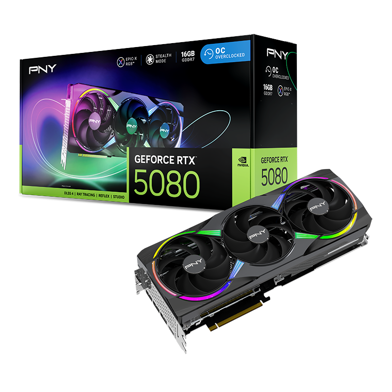 PNY GeForce® RTX5080 Overclocked EPIC-X RGB Triple Fan 16GB GDDR7